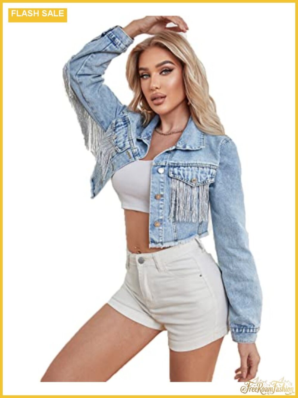 Women's Fringe Denim Jacket Cropped Jean Coat with Tassel